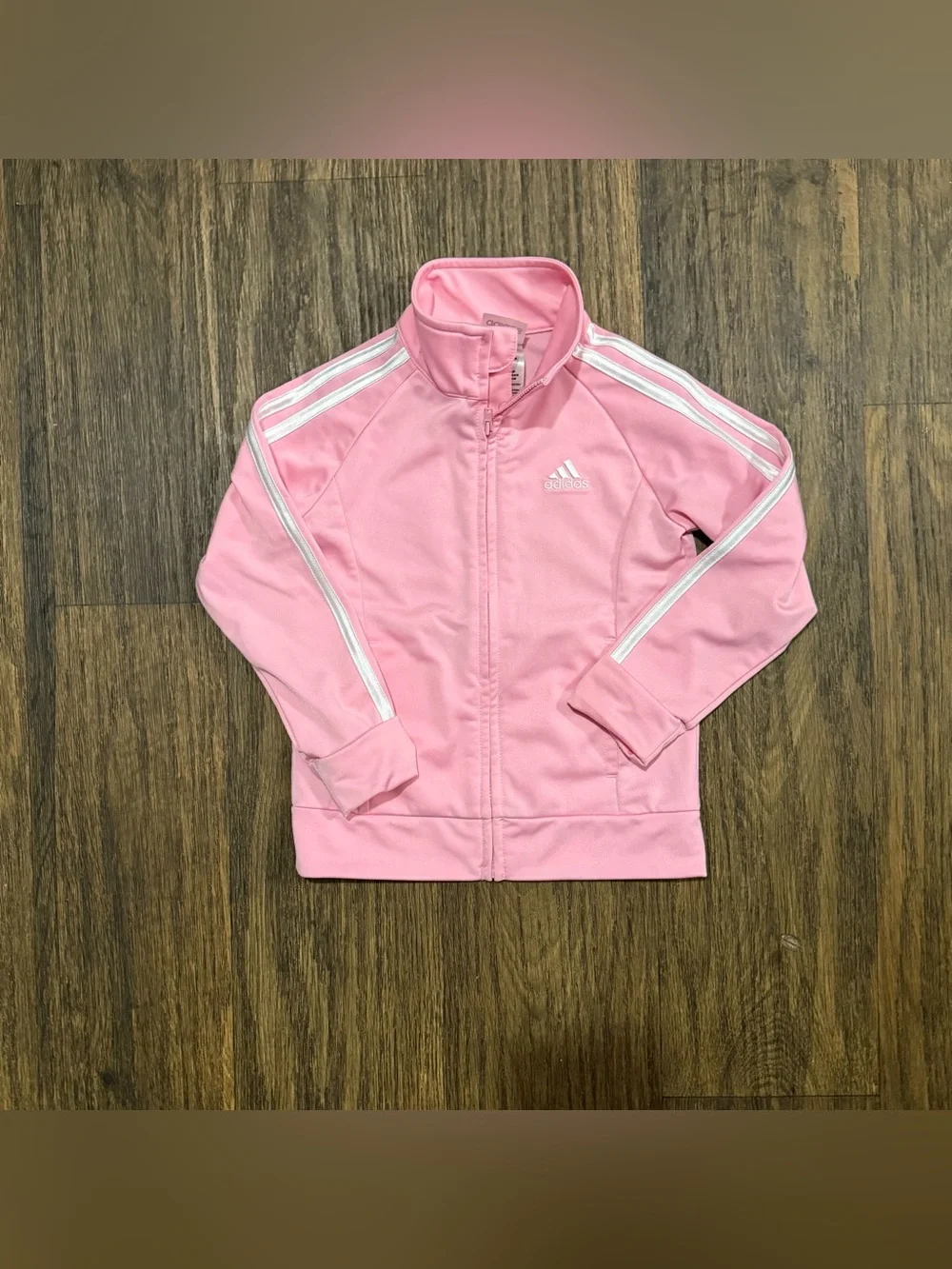 adidas Kids' Pink Track Jacket with White Stripes Size 5
